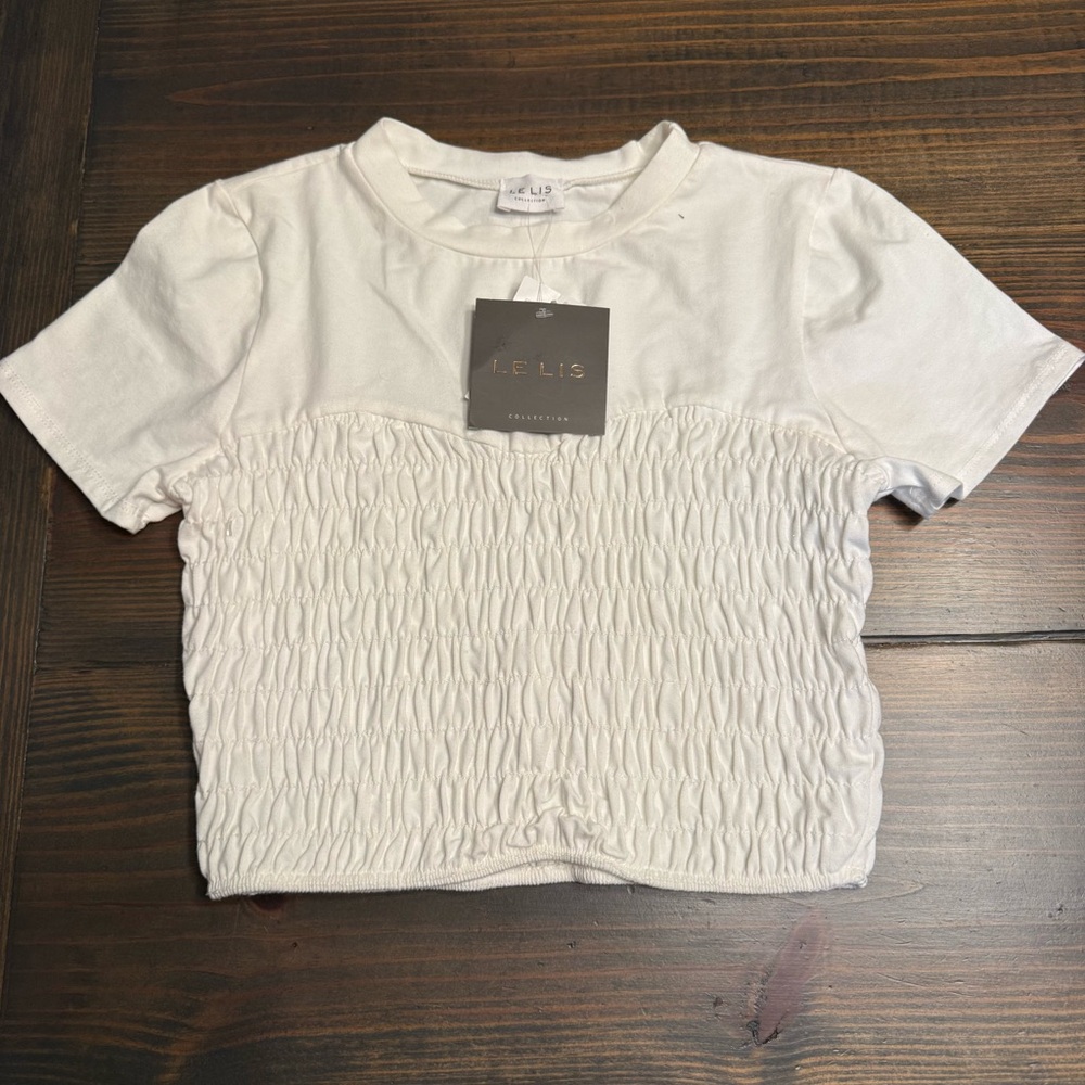 Le Lis White Smocked Short Sleeve Crop Top